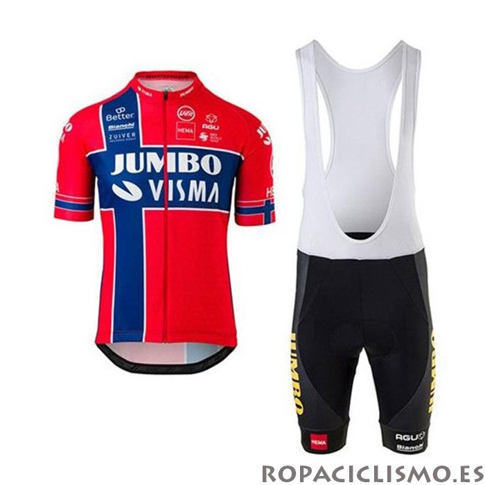 2020 Maillot Jumbo Visma Tirantes Mangas Cortas Rojo Azul